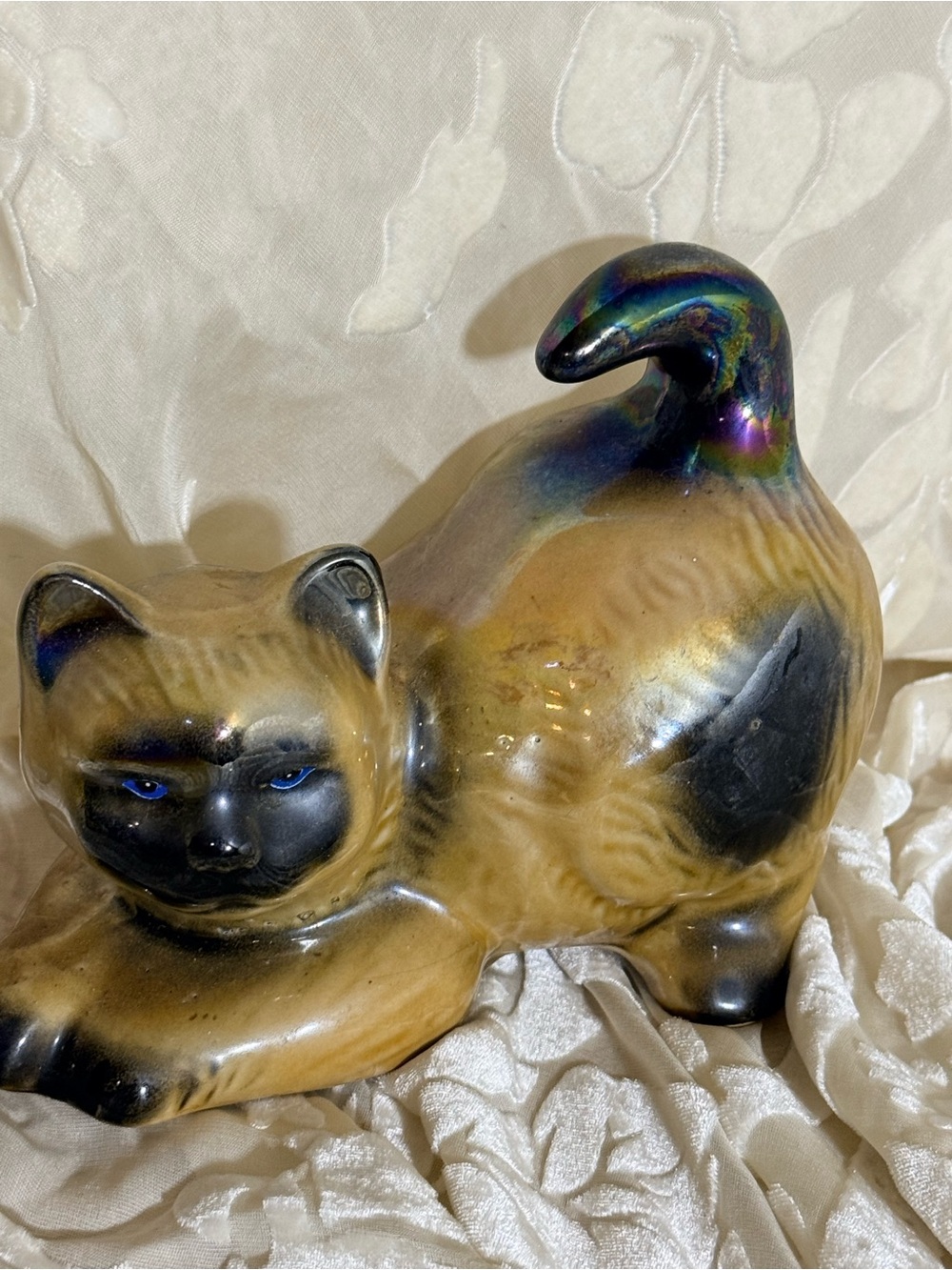 Vintage Iridescent Siamese Cat made in Brazil